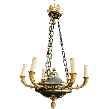 Bronze and green sheet metal empire style chandelier, 1920s