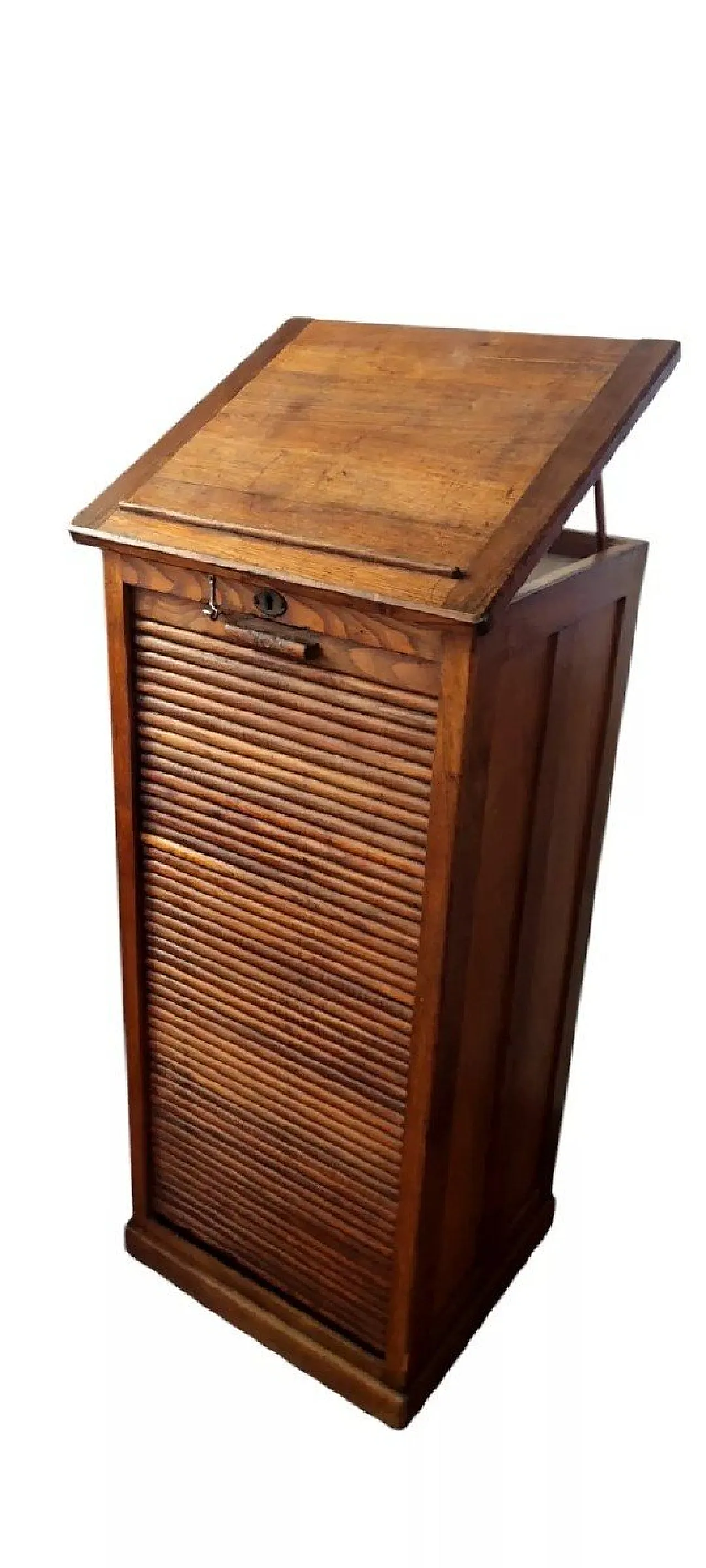 Wooden office cabinet with sliding door and drawers, 20th century 3