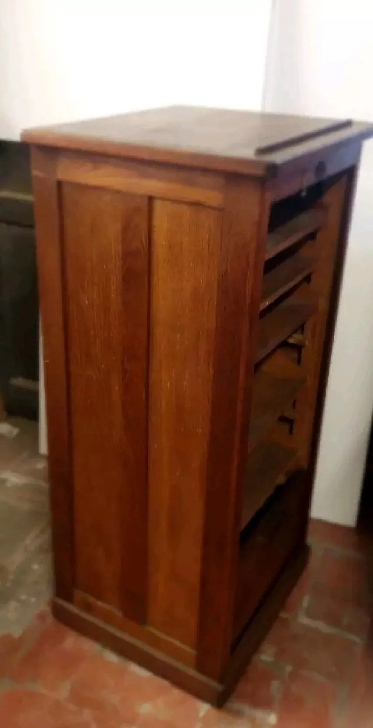 Wooden office cabinet with sliding door and drawers, 20th century 9