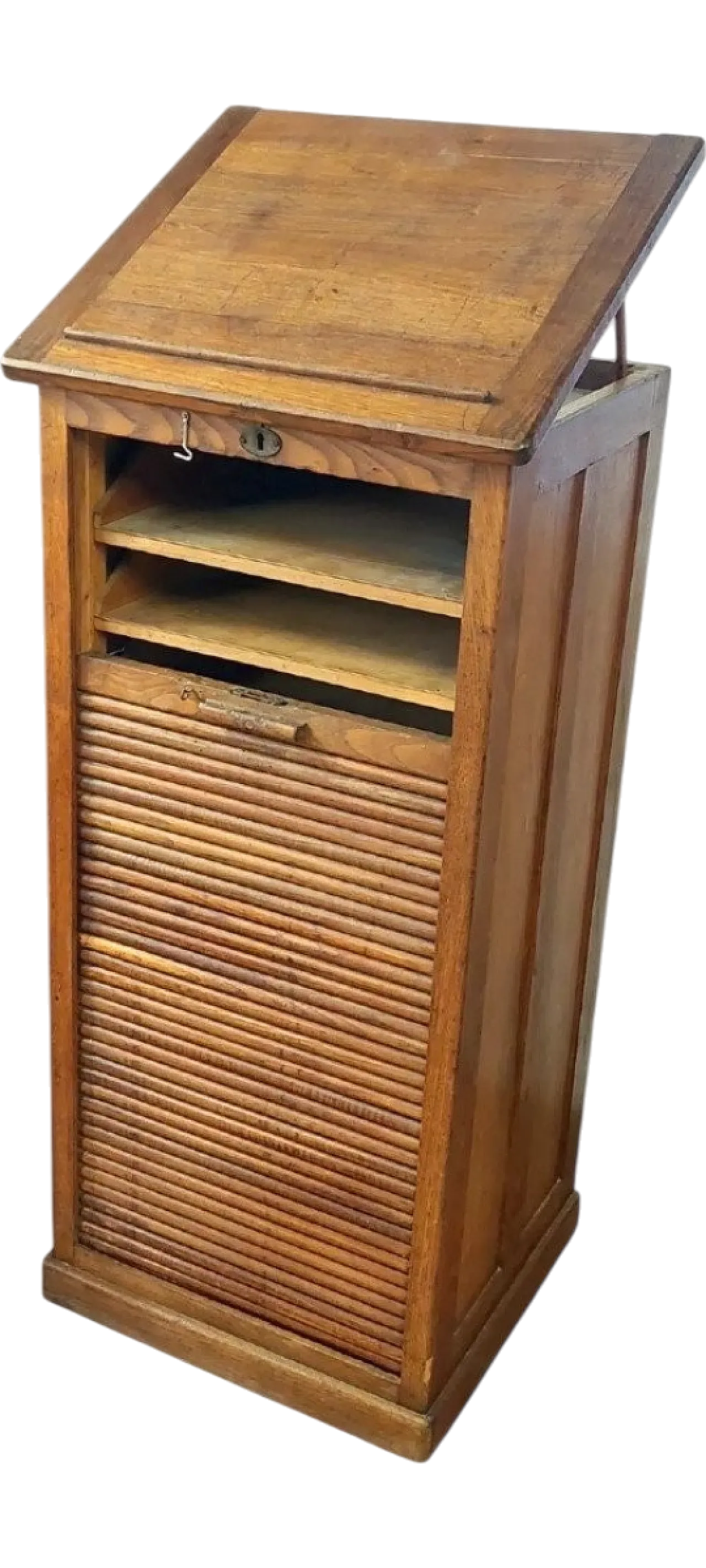 Wooden office cabinet with sliding door and drawers, 20th century 11