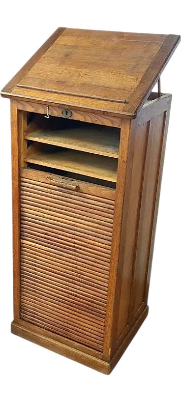 Wooden office cabinet with sliding door and drawers, 20th century