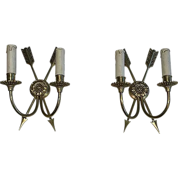 Pair of bronze Cross Arrows wall sconces, 1950s