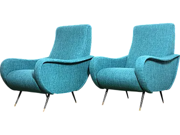 Lady Lt. Blue 1950s armchairs Design attributed Marco Zanuso