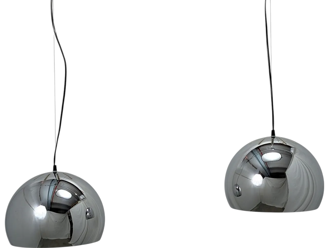 Pair of suspension lamps chromed steel,  70s 9