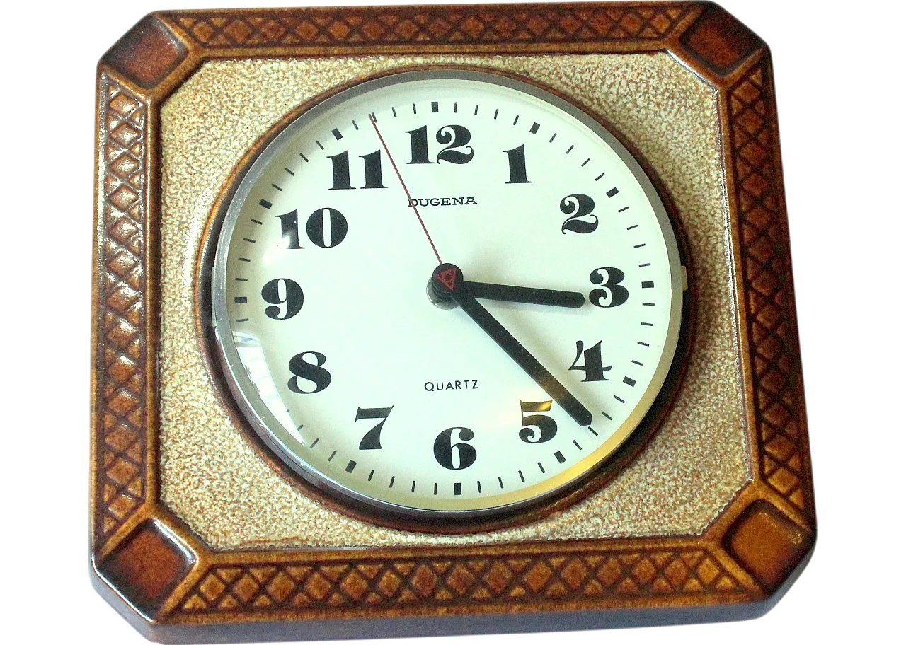 Ceramic clock by Dugena with Junghans-quartz-movement, 70s 9