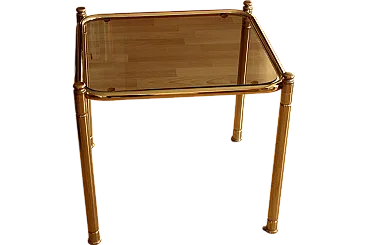 Space Age brass side table with smoked glass plate, 70s