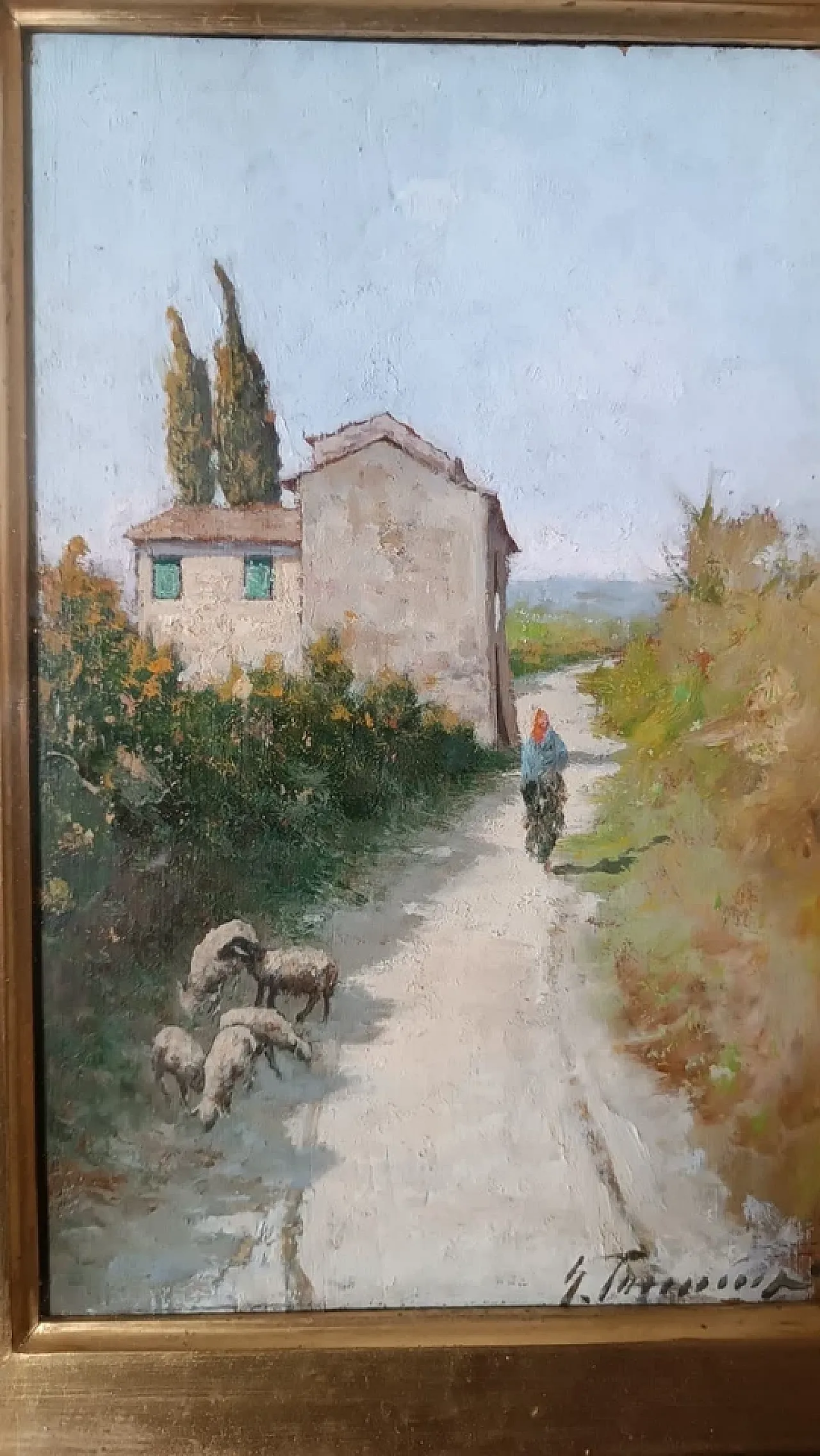 Tuscan foreshortening by Gino Tommasi, oil on panel, 20th century 1