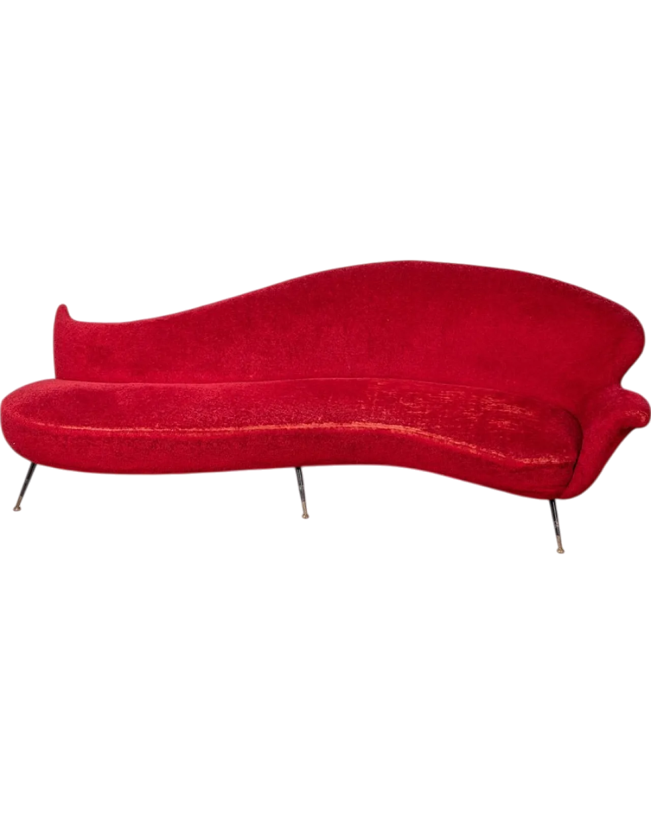 Curved sofa in red velvet, 1950s 16