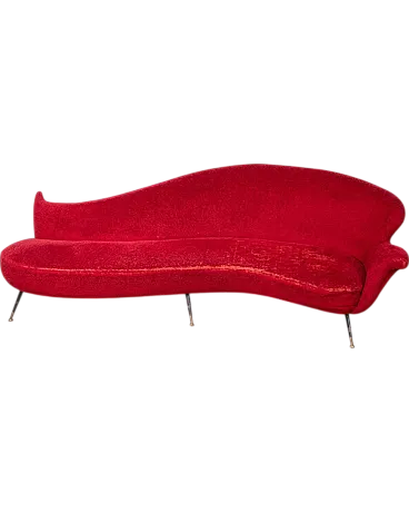 Curved sofa in red velvet, 1950s