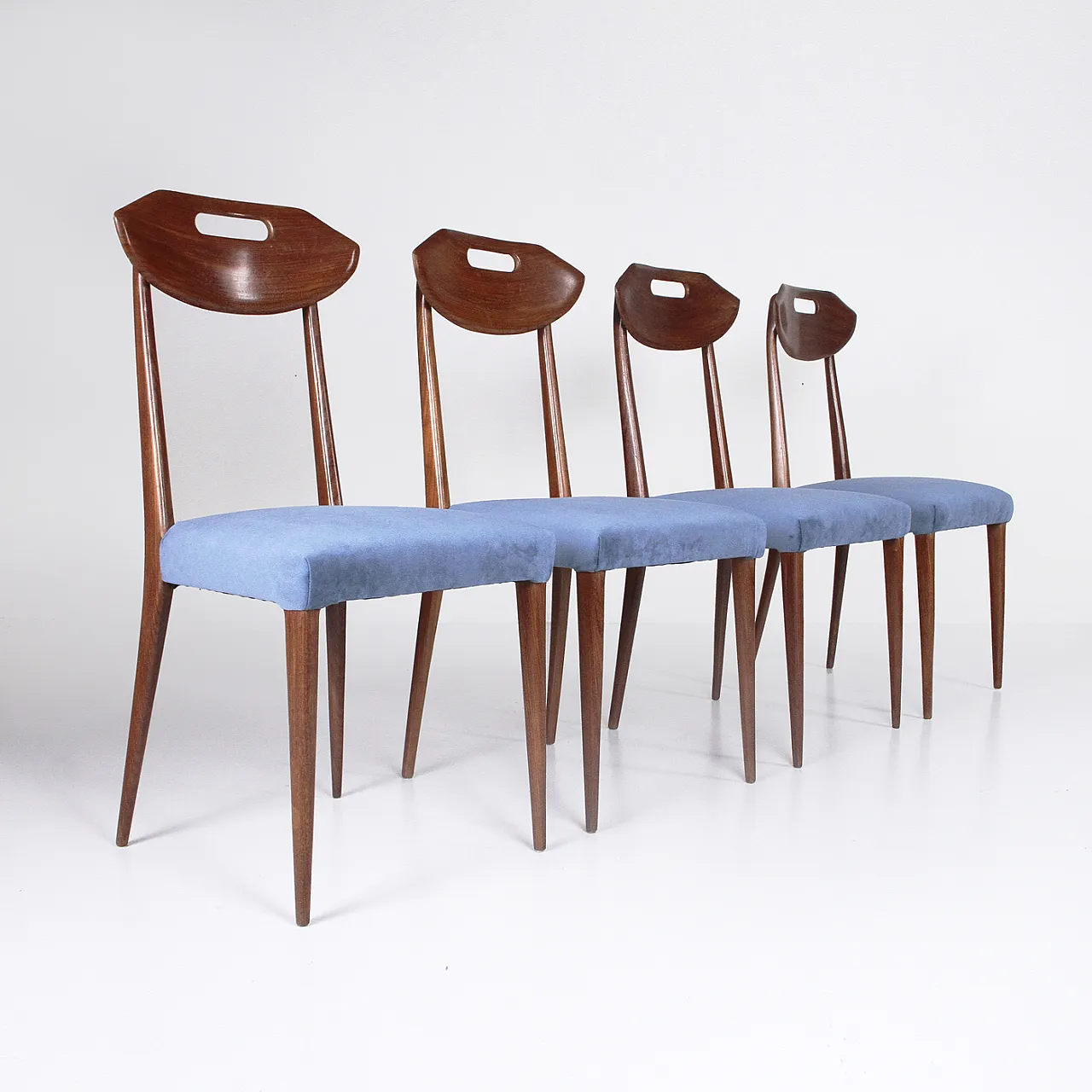 4 Wood and velvet chairs, 1960s 1