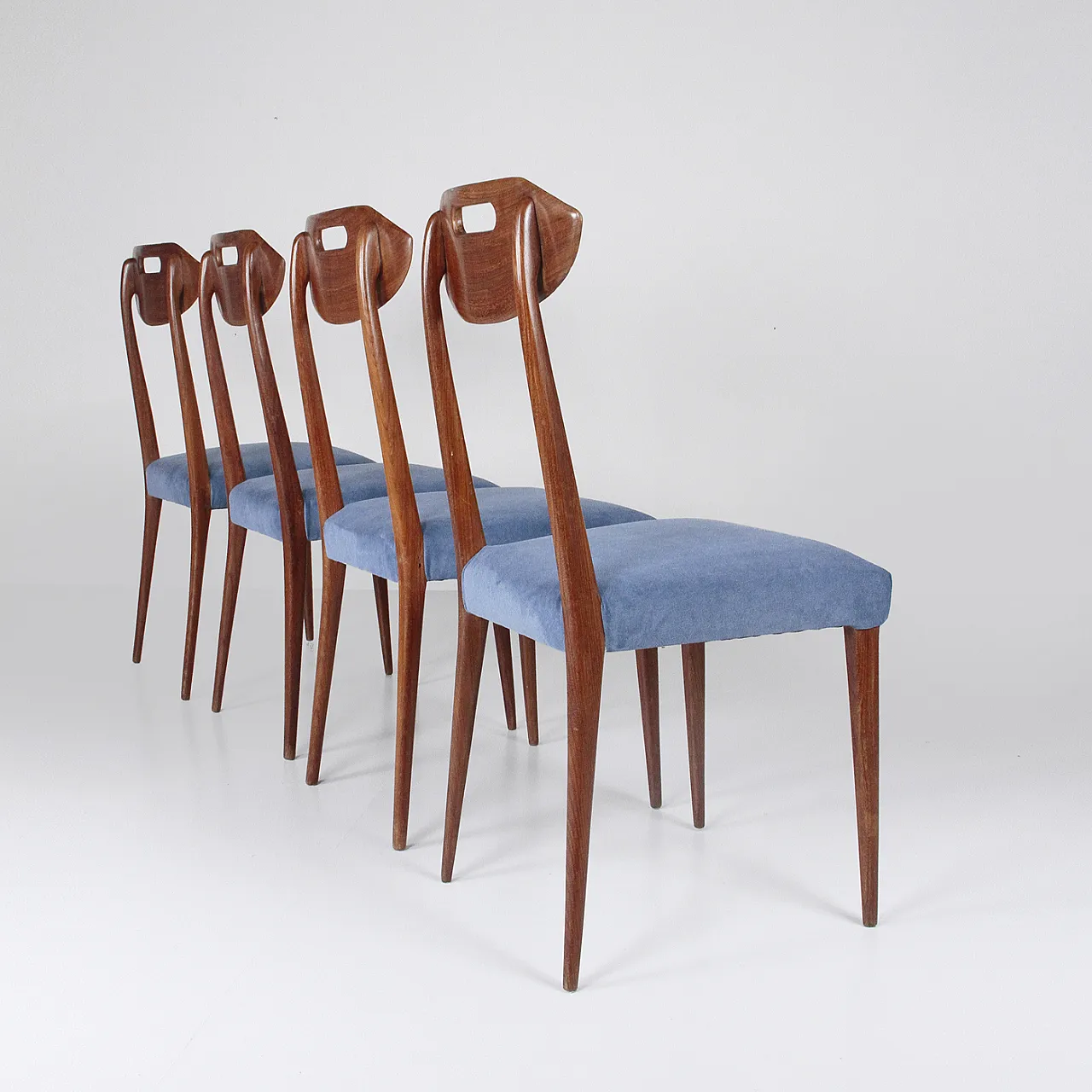 4 Wood and velvet chairs, 1960s 2