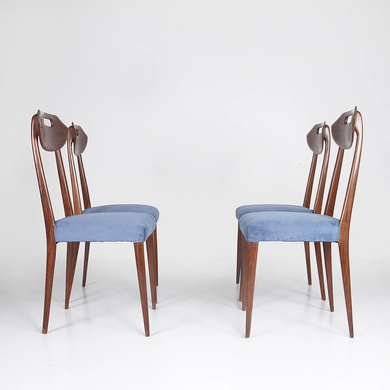 4 Wood and velvet chairs, 1960s 3