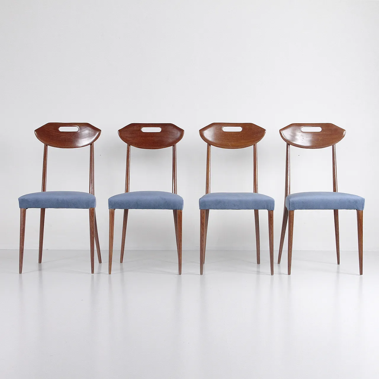 4 Wood and velvet chairs, 1960s 5