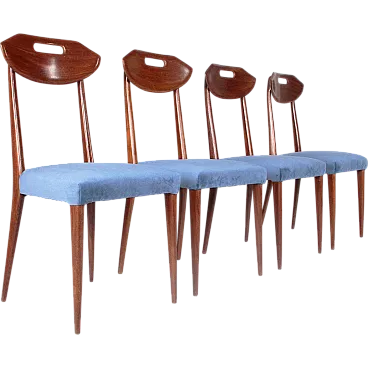 4 Wood and velvet chairs, 1960s