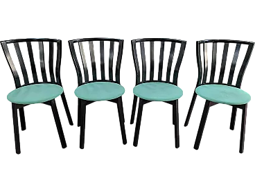 4 dining chairs with green fabric seat, 70s