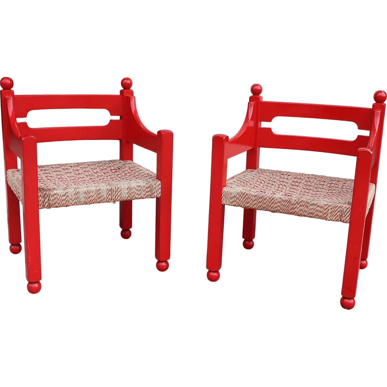 Pair of red wooden armchairs by Luigi Caccia Domination, Italy, 1960 15