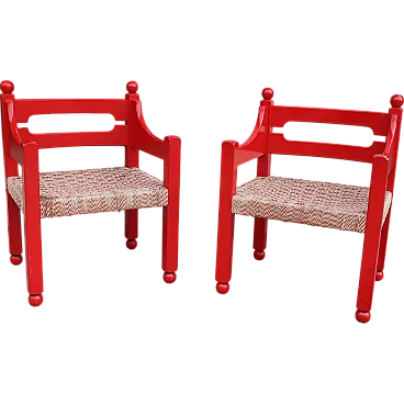 Pair of red wooden armchairs by Luigi Caccia Domination, Italy, 1960