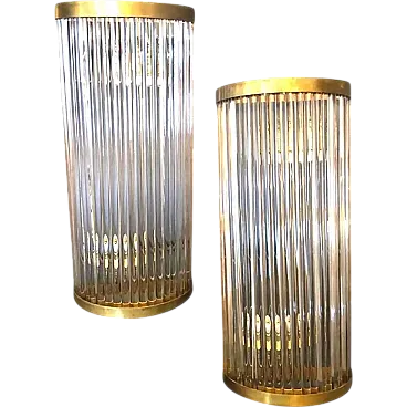 Pair of brass and glass wall lamps, 1980s