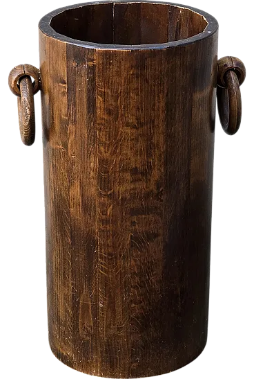 Round umbrella stand in walnut art deco with handles, 1930s