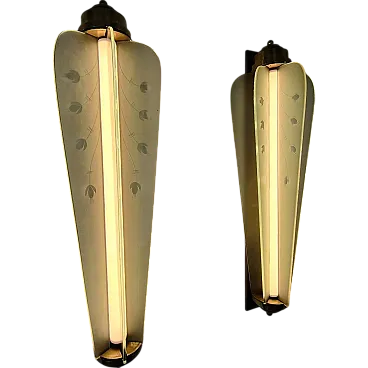 Pair of Applique Art Deco in brass and glass, France, 30s